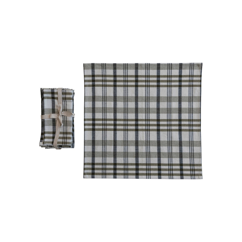 White & Green Plaid Stonewashed Cotton Napkins - JoeyRae