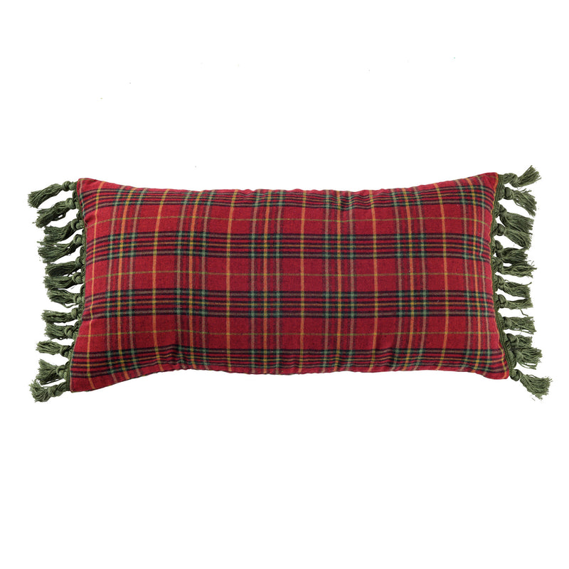Cotton Plaid Lumbar Pillow Red & Green - JoeyRae