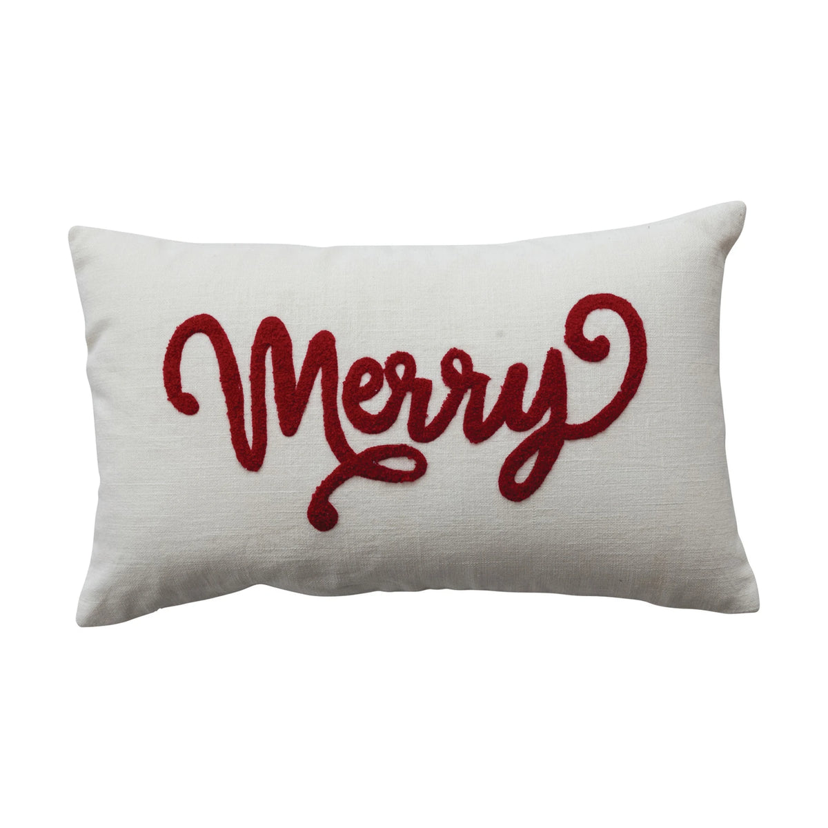 Slub Lumbar Embroidered "Merry" Pillow - JoeyRae