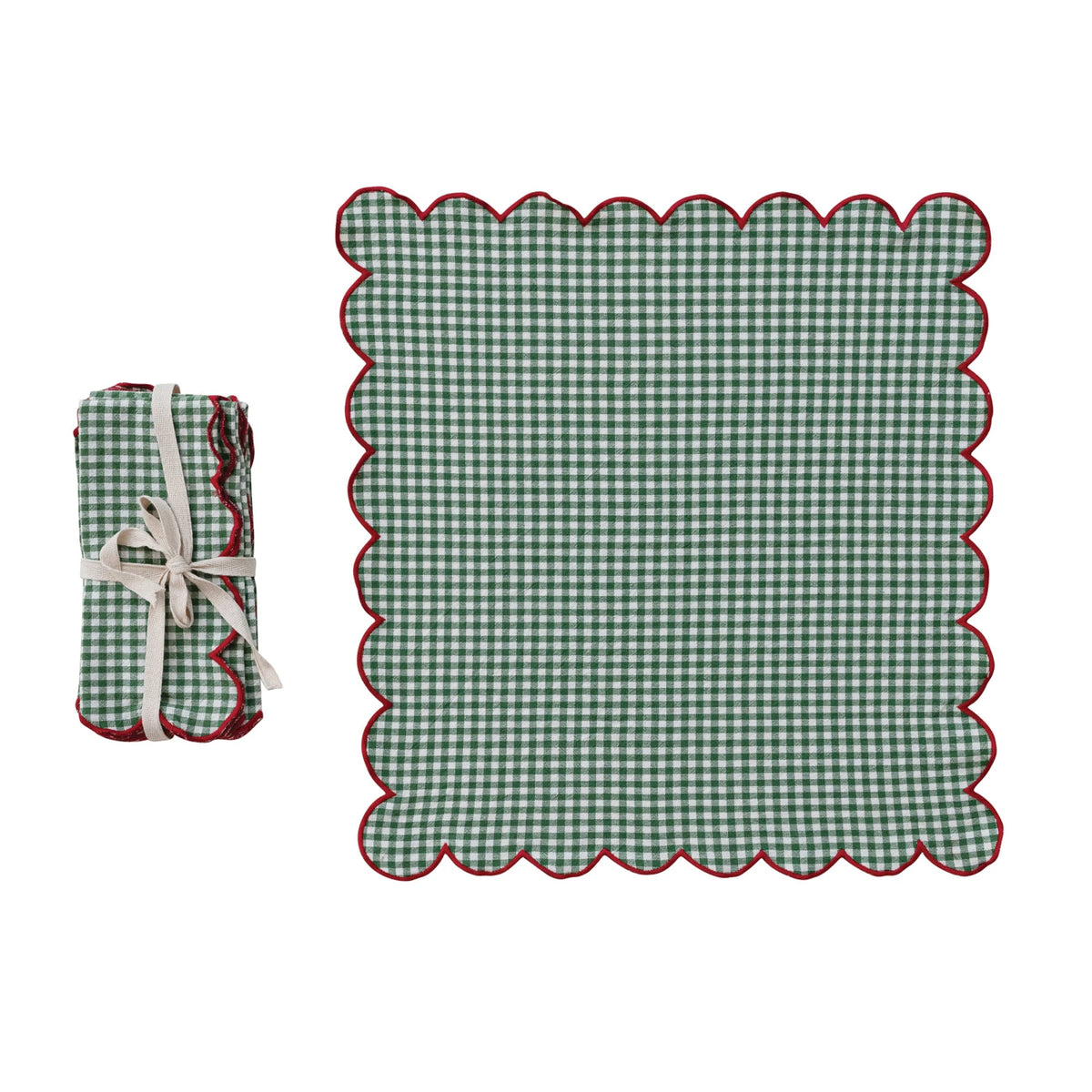 Check Cotton Scalloped Napkins Set - JoeyRae