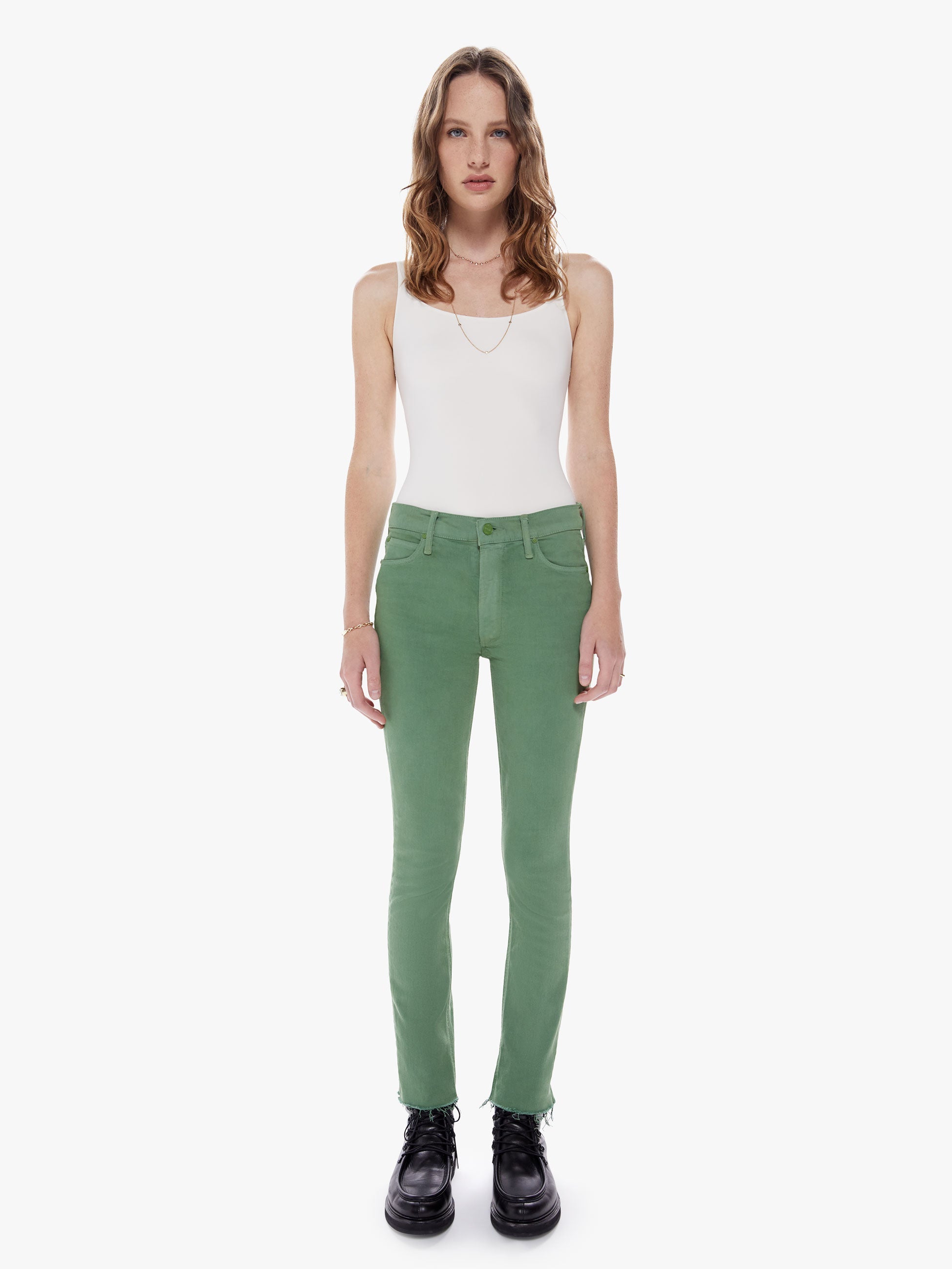 Mid Rise Dazzler Ankle Fray Juniper - JoeyRae